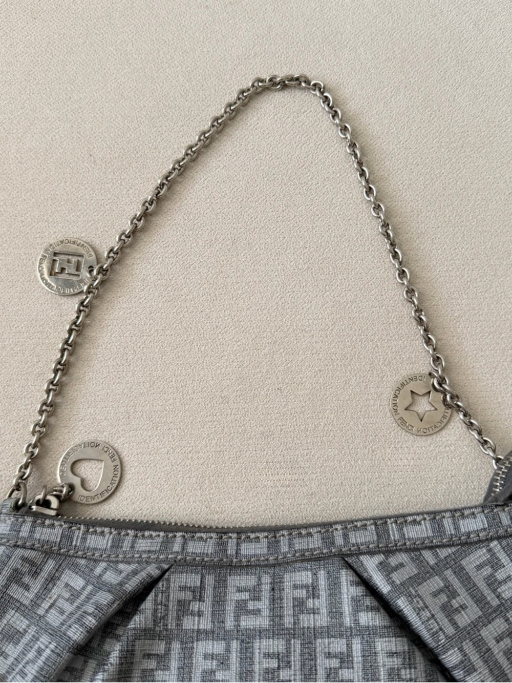 Fendi Gray Zucchino Leather Mini Charm Pochette Shoulder Bag - Picture 5 of 7